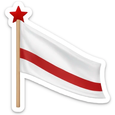 White flag with red moon and star and white stripes above sticker