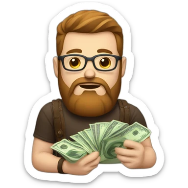 A programmer wrestling a currency problem with brown hair and a brown beard sticker