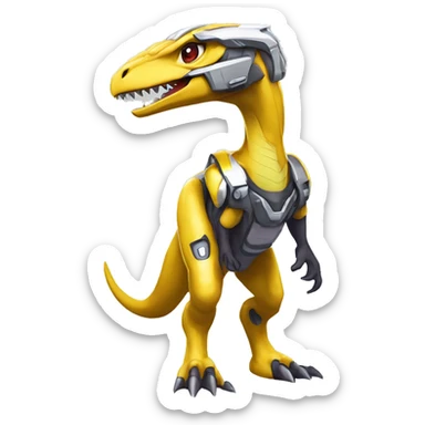 Shiny Velociraptor-Genesect-Fakémon-Pokémon wearing a with a futuristic helmet Full Body sticker