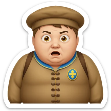 a chubby Ukrainian man in a realistic-style costume, terrified sticker