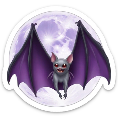 purple dripping vampire bat wings flying  in front of large realistic white and grey full moon sticker
