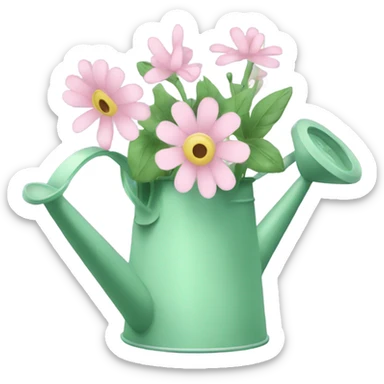 Flowers in pastel green watering can  sticker