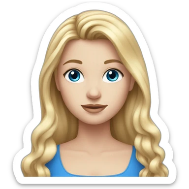 White girl. Long blonde hair. Blue eyes. Blue dress sticker