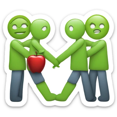 Android Logo holding hands with Apple Logo also holding hands with windows logo. In a triangle shape sticker
