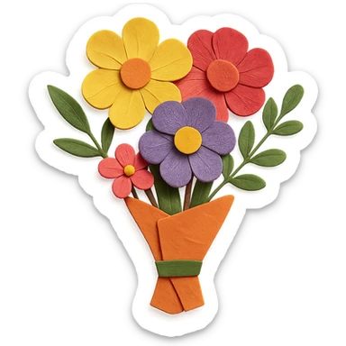 bouquet of flowers in paper-craft style sticker