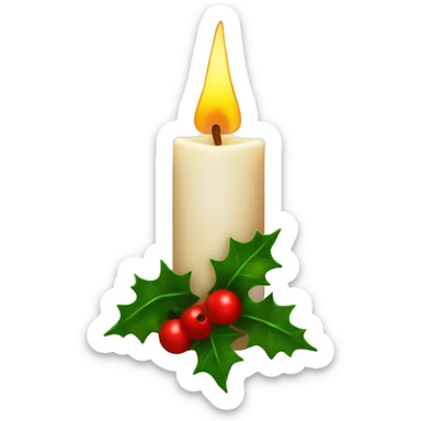 A glowing candle surrounded by holly and berries sticker