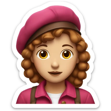 girl with raspberry colored beret with brown hair sticker