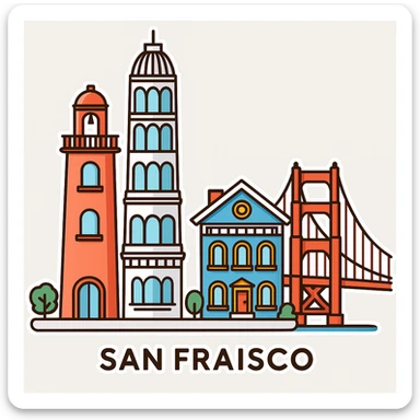 Add Golden Gate Bridge to San Francisco in sticker style sticker
