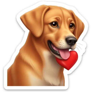 Labrador fox red holding a heart sticker