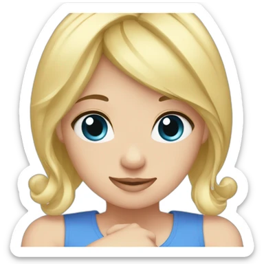 a girl with Blonde hair and blue eyes making heart semboll with her hands sticker