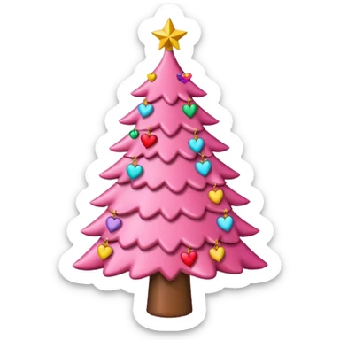 pink Christmas tree with hearts on the surface sticker