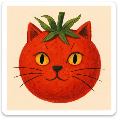 creative illustration of a cat's face looking like a tomato sticker