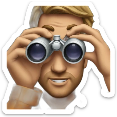 A man looks at a tiger through binoculars sticker