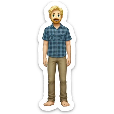 Blond bearded guy with flannel shirt, jeans, and bare feet sticker