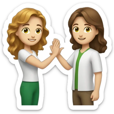 white man with brown hair and green eyes high-fiving a white woman with medium long brown hair and brown eyes sticker