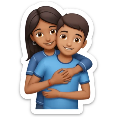indian boy hugging indian girl from behind... boys hand down near navel of girl sticker