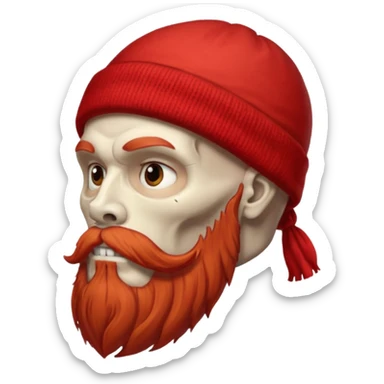 detailed human skull with red mustache and full beard side view wearing beanie  sticker