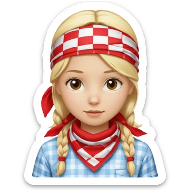 girl blonde hair, wear red and white checkered bandana sticker