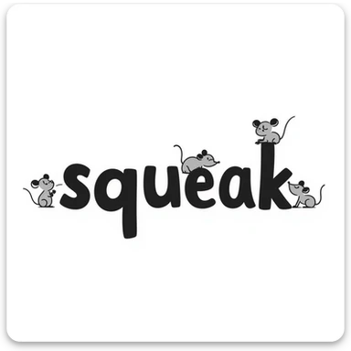 the word 'squeak' illustrated in a playful doodle style with hand drawn text sticker
