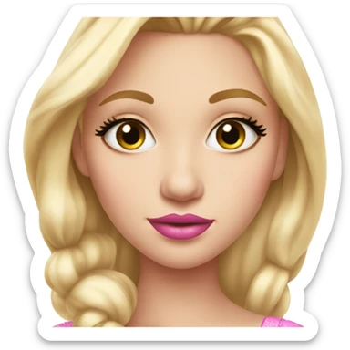 Beautiful blonde princess with eyelashes, pink lip gloss sticker