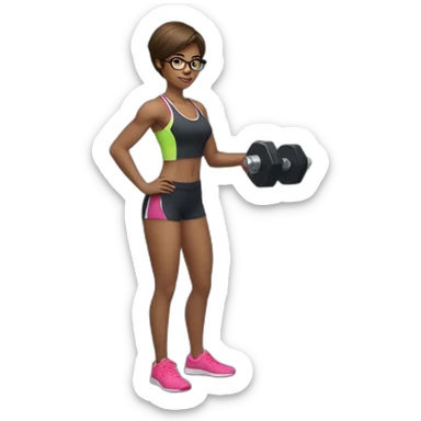 Sports Girl with short hair glasses holding dumbbell sticker