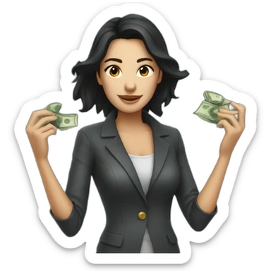 dark haired woman raining money sticker
