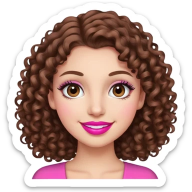 smiling girl with brown curly hair and pink lipstick, and thick eyelashes sticker