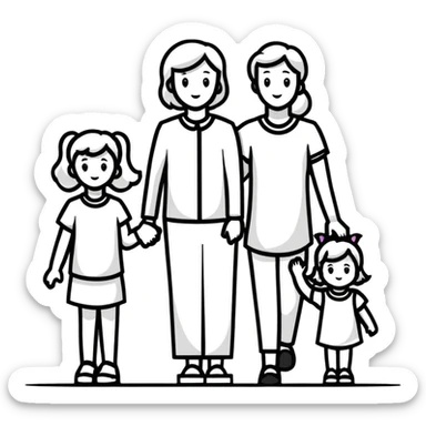 Family with mother, father and three little girls sticker