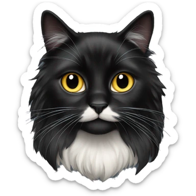 black cat domestic long-haired with half white mouth sticker
