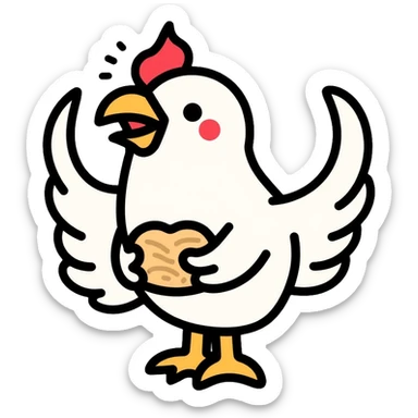scared white hen holding nest of hay in wings sticker