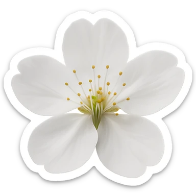 show  one white cherry blossom, remove background sticker