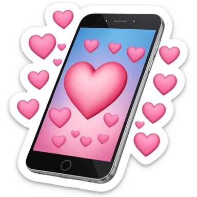 Smartphone with pink Heart on the screen, on the sides an above are some more hearts flying  sticker