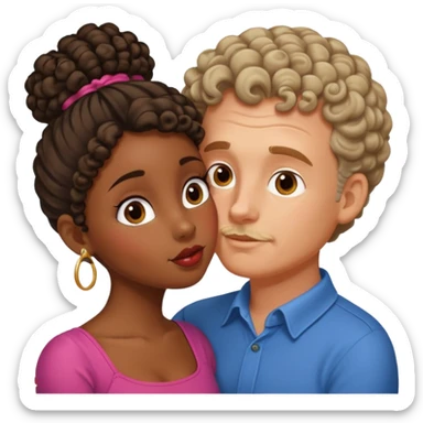 middle age white man kissing a cute dark skin girl curly bun sticker