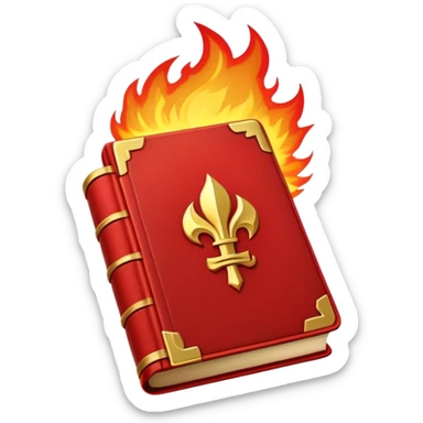 A fiery red book with golden details, a textured, leather-like cover, a flaming sword, or a lightning bolt, radiating power, resilience, and the fire of transformation-- the inner strength book sticker