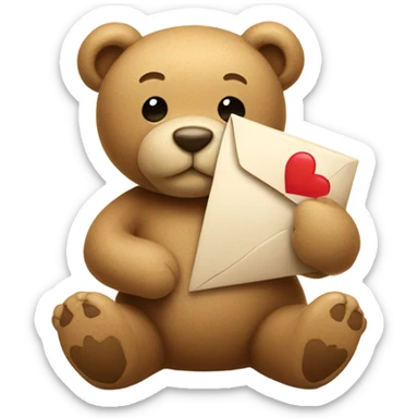 beige teddy bear teddy with an envelope and a heart in his hands sticker
