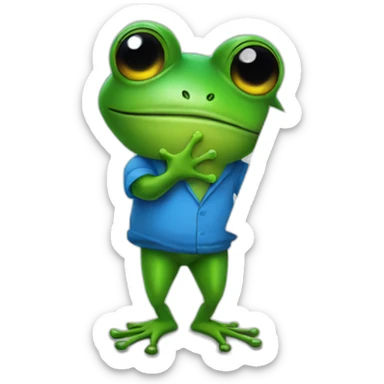 toxic frog holding sign wearing blue shirt sticker