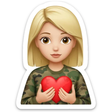 Blonde girl holding camo heart sticker