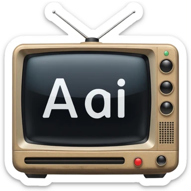 An old simple 2d TV box facing the camera that has simple text 'AI' on its screen. sticker