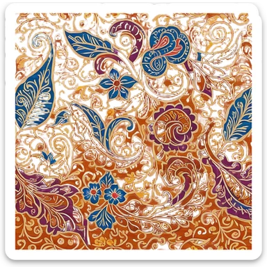 Cinematic Realistic Indonesian Batik Emoji, depicted as a richly patterned textile with intricate colorful designs, rendered with vivid textures and dynamic cultural lighting that captures its artistic heritage. sticker