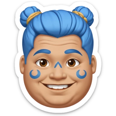  and blue hairobese man with lots of face tattoo and blue hair bun sticker
