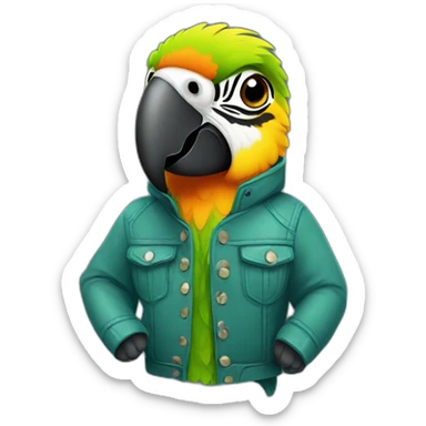 Parrot with a jacket sticker