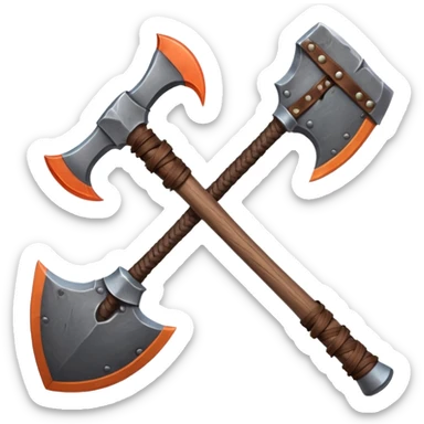 barbarian axe object icon, huge double-bladed axe, rough metal, wooden handle, leather wraps, fantasy style, 3D cartoon, mobile game icon style, centered, clean background, soft shadow, no text, no watermark
 sticker