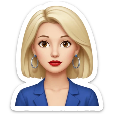 30 year old white woman, shoulder-length hair, brown eyes, left side of hair tucked behind ear, lipstick, hoop earrings, slightly tilted head, upper body portrait sticker