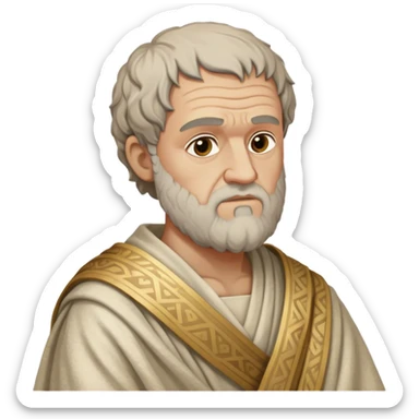 Cinematic Realistic portrait of Aristotle the philosopher, depicted as a wise, contemplative figure in detailed ancient Greek attire, with a textured draped robe and thoughtful expression, bathed in soft classical lighting that highlights his timeless intellect. sticker
