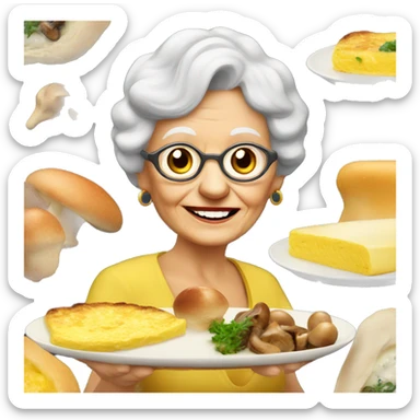 Grandmother European with omelet with mushrooms  sticker