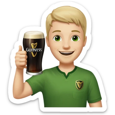 Saying cheers with a Guinness sticker