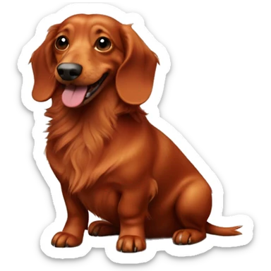 Smiling Fat Miniature all red long haired dachshund whole body scruffy sticker