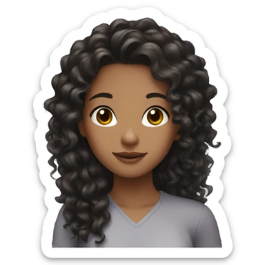 Girl brunette, black curly hair long, say hello sticker