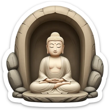 symbolic emoji of Seokguram, round stone cave interior with seated Buddha statue, serene and sacred atmosphere, traditional Korean temple feel, concise and iconic design sticker