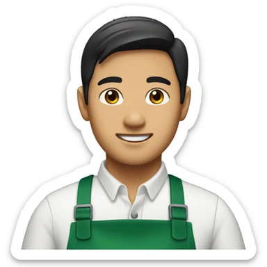 asian male starbucks barista with green apron sticker